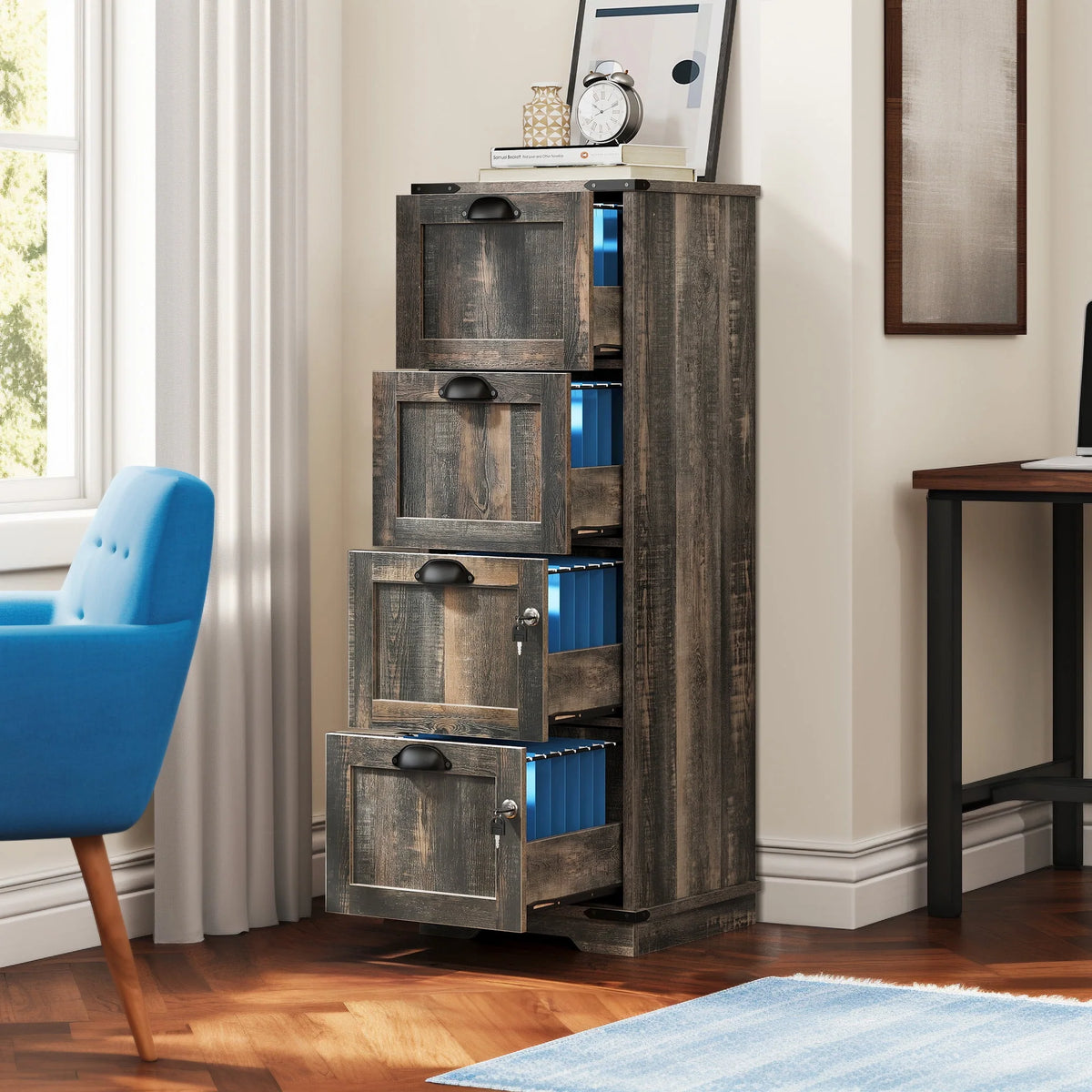 4 Drawer White Wood File Cabinet with Lock T345392