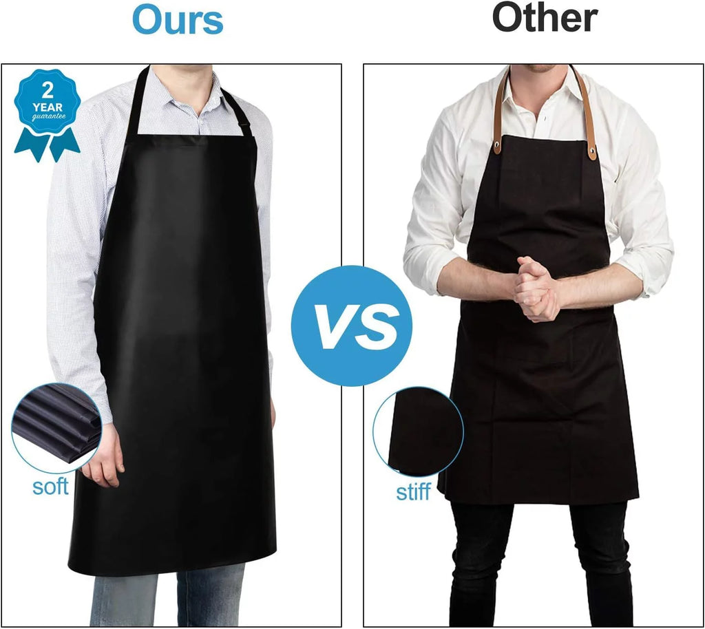 2 Pack Waterproof Rubber Vinyl Apron 40" Heavy Duty Chemical Resistant Black S319032