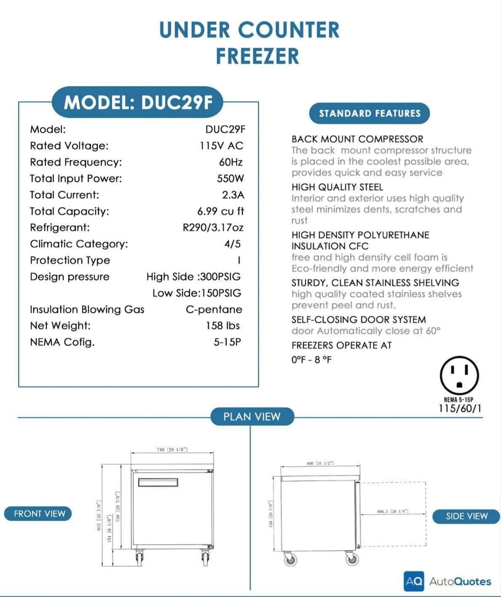 Single Door Undercounter Freezer in Stainless Steel R1257