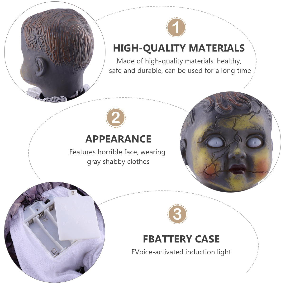 Halloween Scary Dolls, 1 PC Voice-activated Induction Glowing Walking Doll N8191
