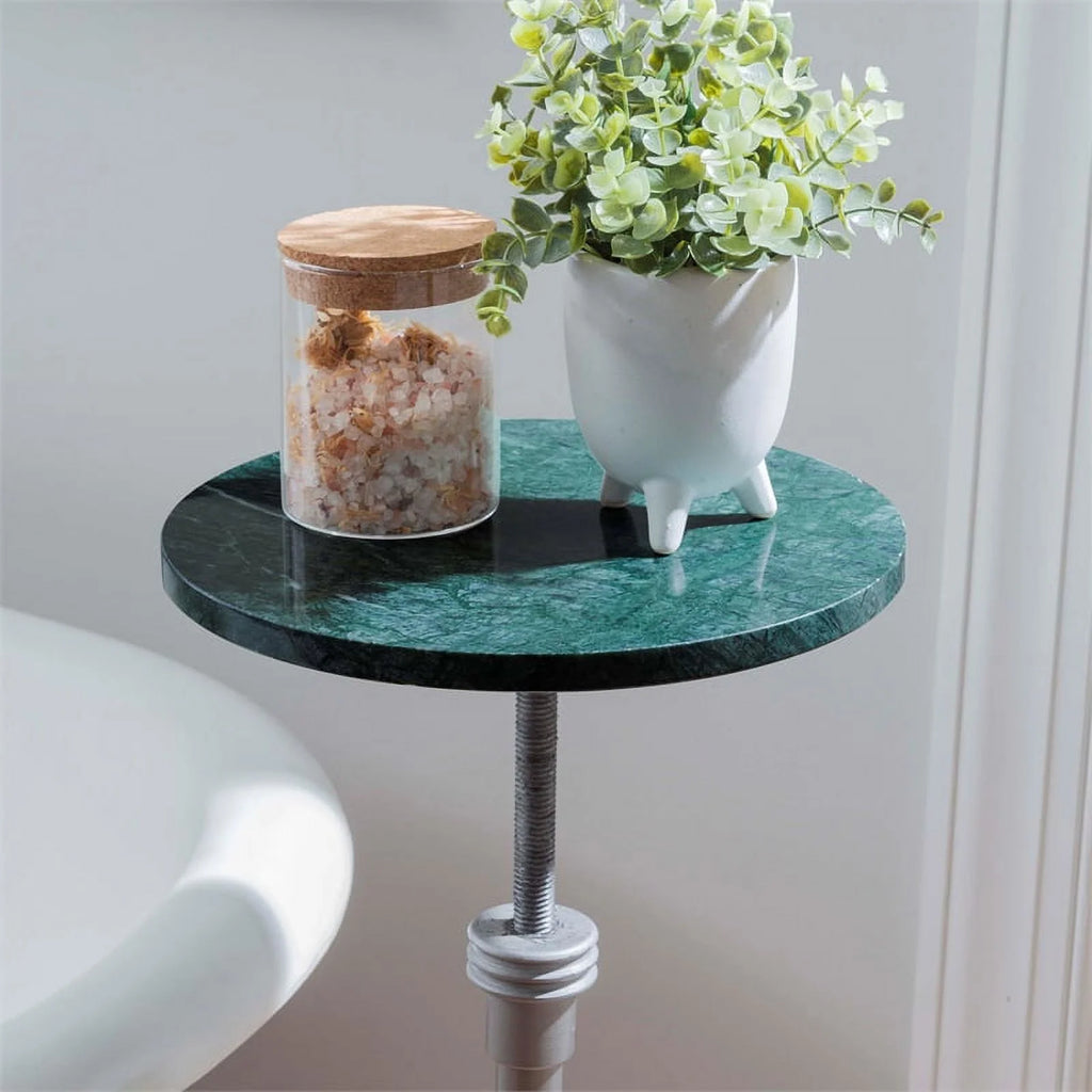 Adjustable Metal and Green Marble Accent Table R855