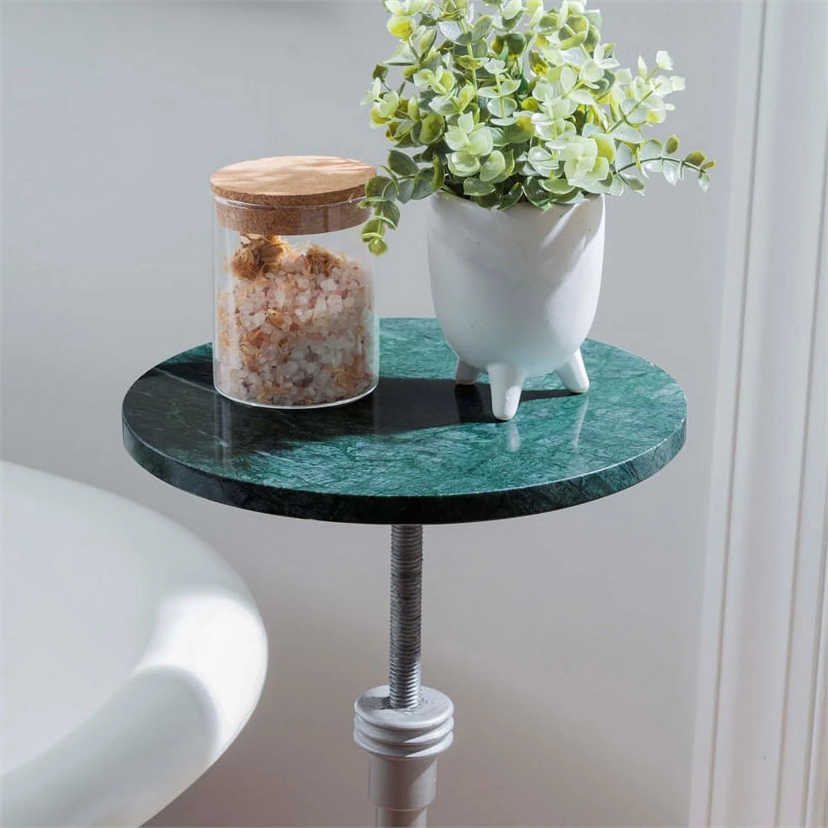 Adjustable Metal and Green Marble Accent Table R855
