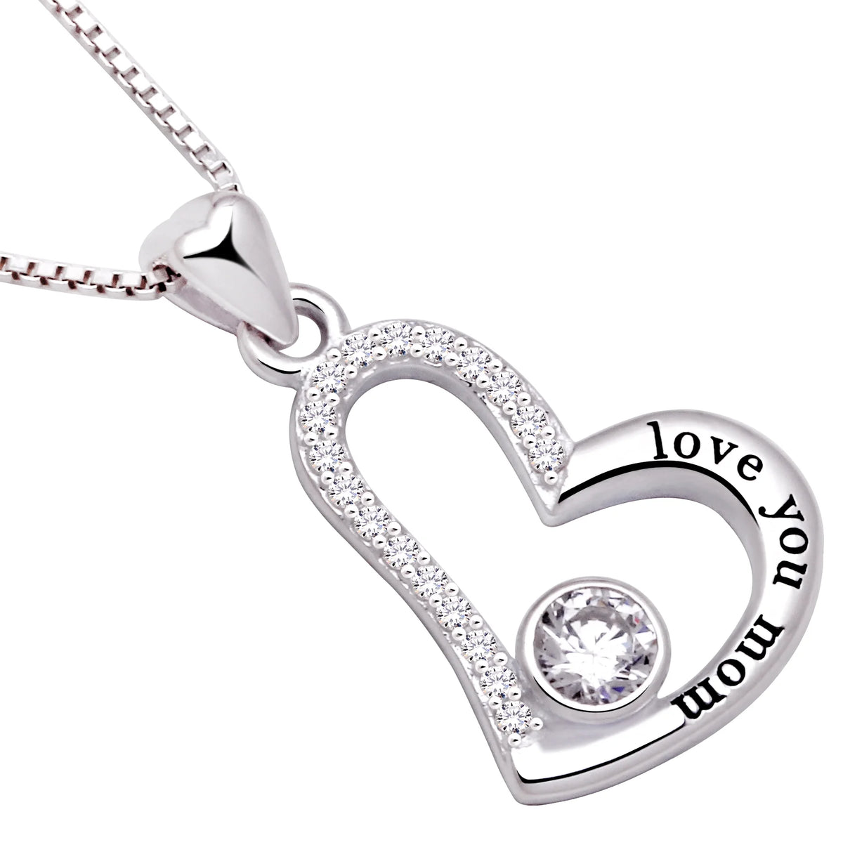 Sterling Silver Cubic Zirconia Mother Pendant Necklace L73699