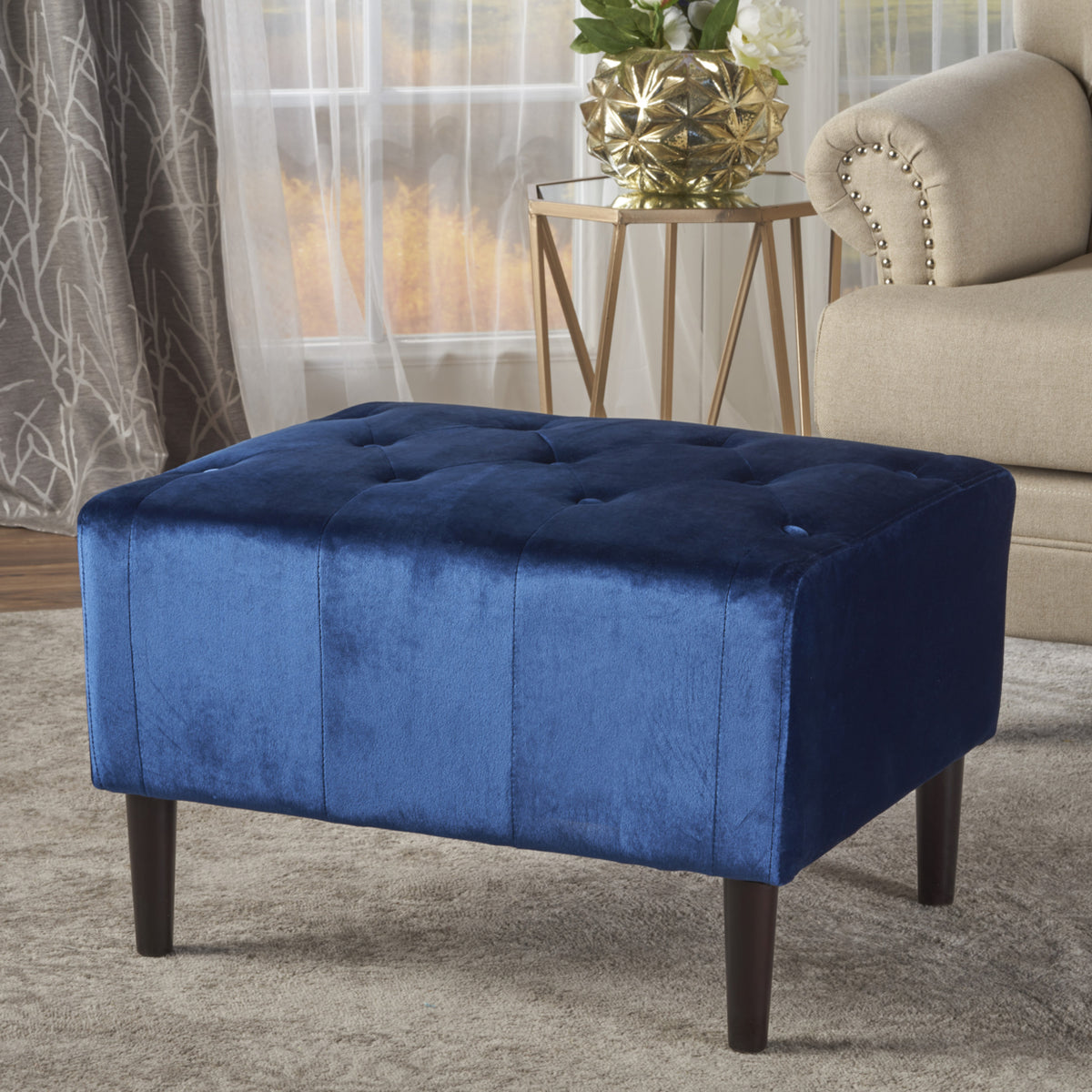 Black and Dark Brown Velvet Ottoman W8165