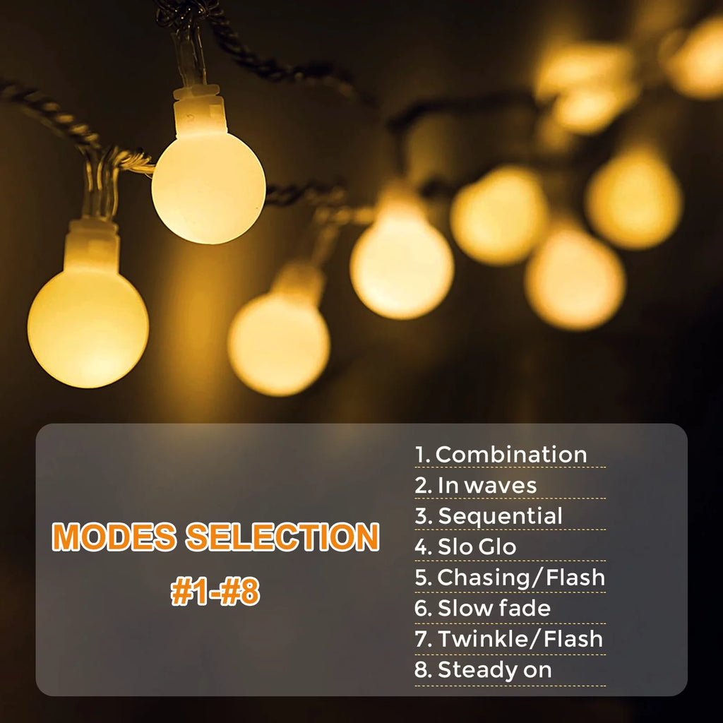 Solar-Powered Globe String Lights 39 ft 100 LED with Remote Control, 8 Modes, Waterproof Warm White T8709