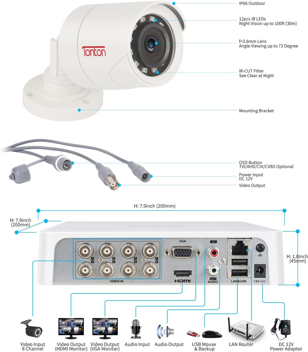 8 Channel 5MP Security Camera System with 2TB HDD and 8 Bullet Cameras B39934