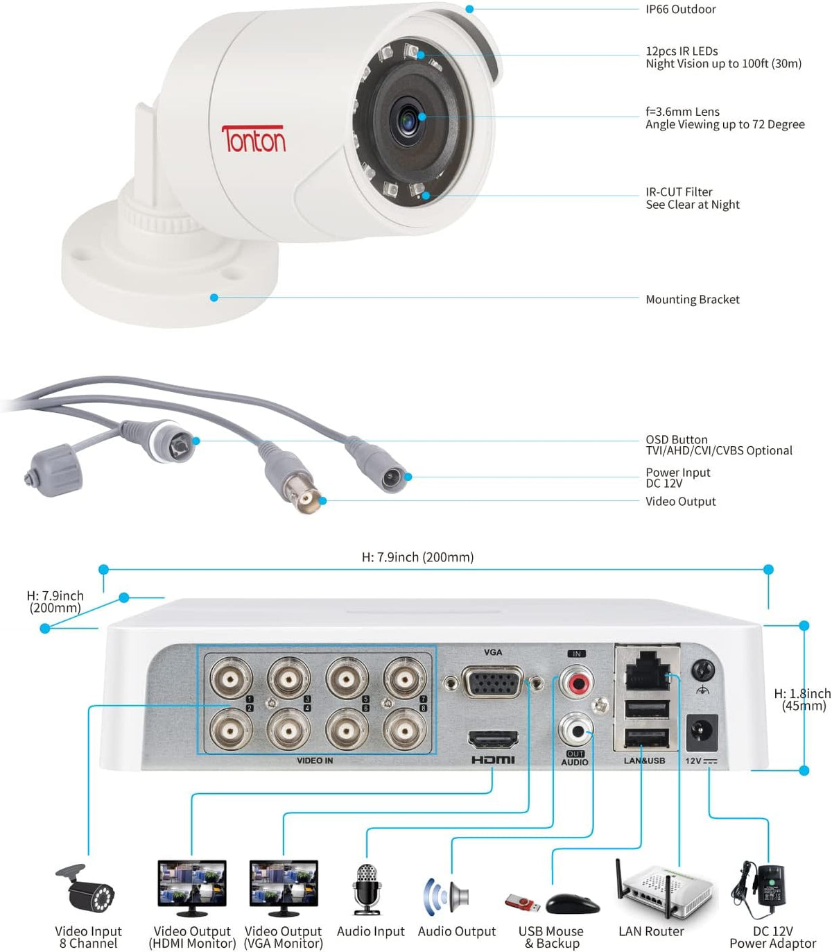 8 Channel 5MP Security Camera System with 2TB HDD and 8 Bullet Cameras B39934