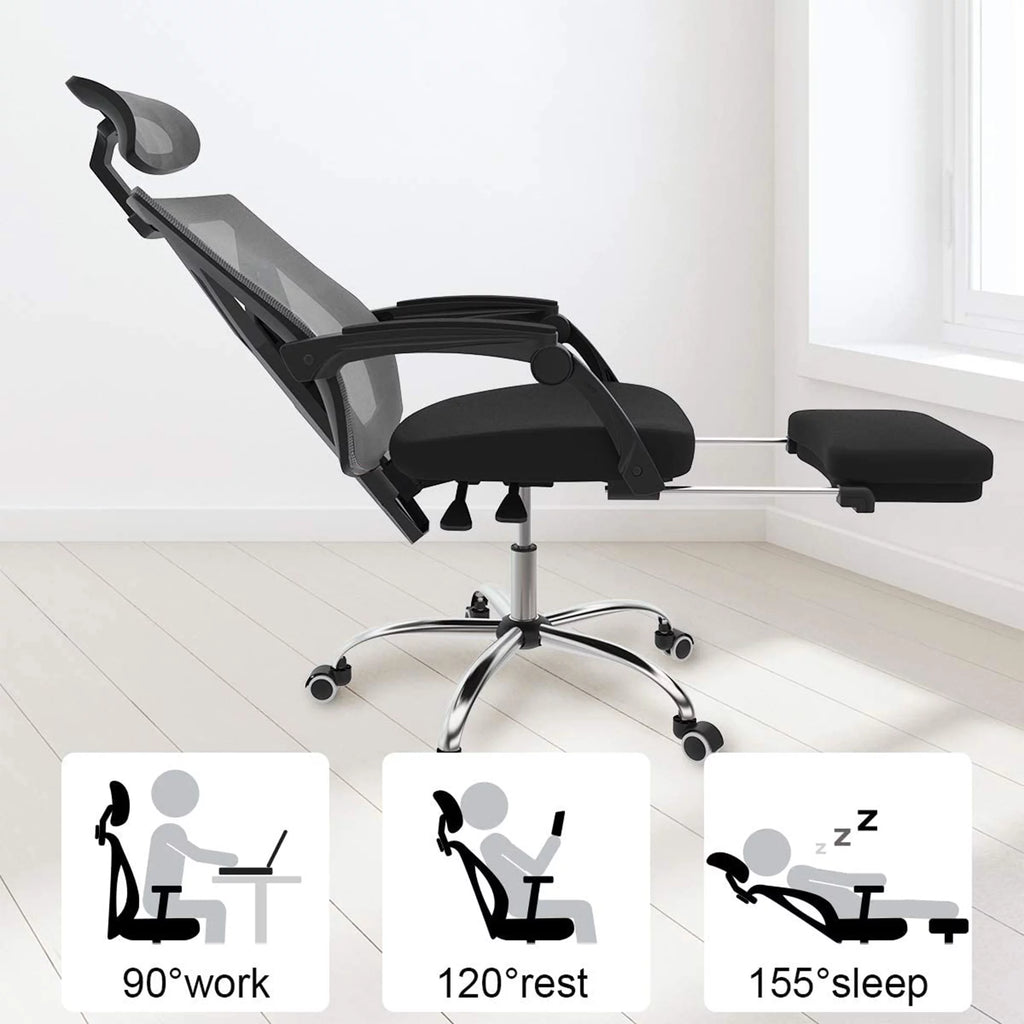 Black Ergonomic Recliner Chair with Lumbar Support and Footrest O701413