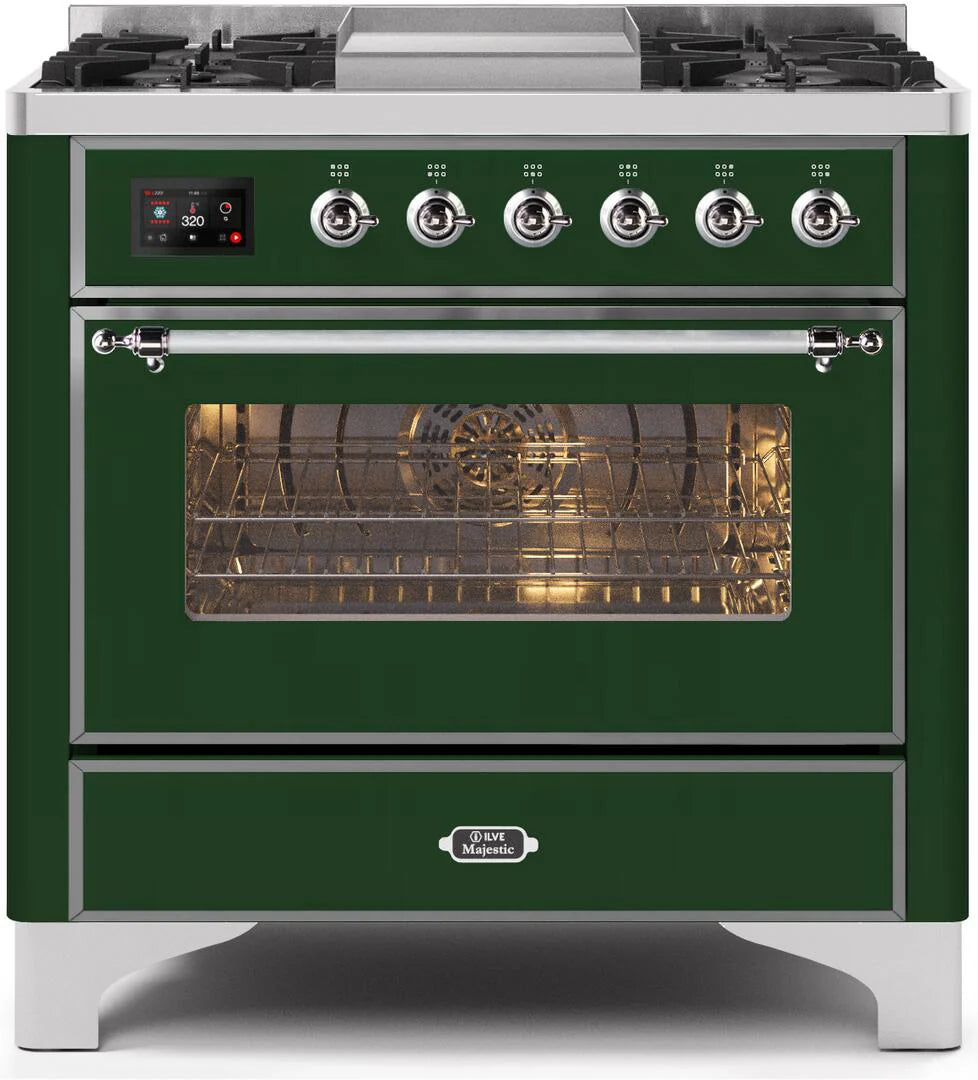 36 Dual Fuel Natural Gas Range Emerald Green Chrome Trim V64772