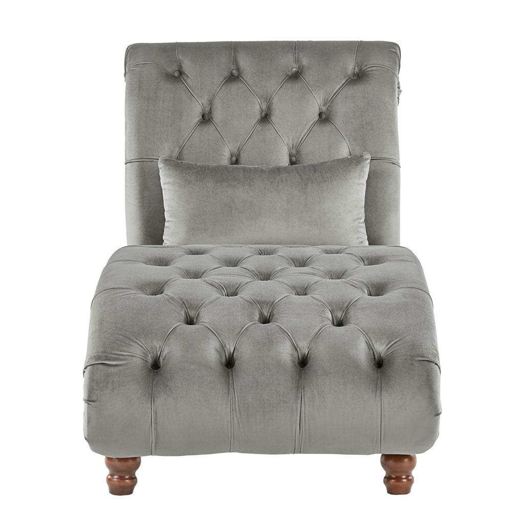 Grey Velvet Tufted Lounge Chair with Matching Pillow X522