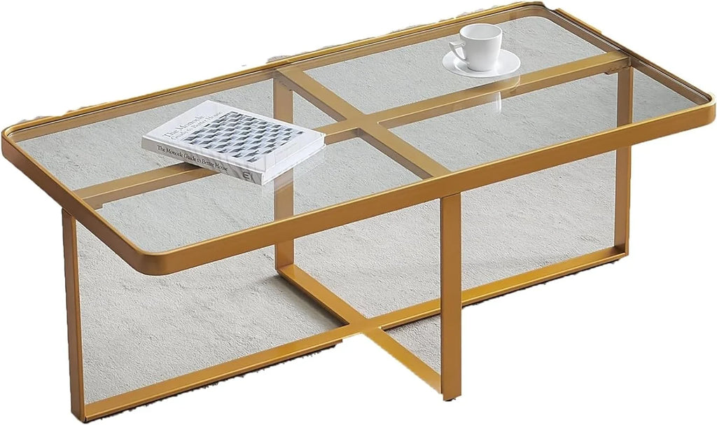 Rectangle Coffee Table with Tempered Glass Tabletop B9052