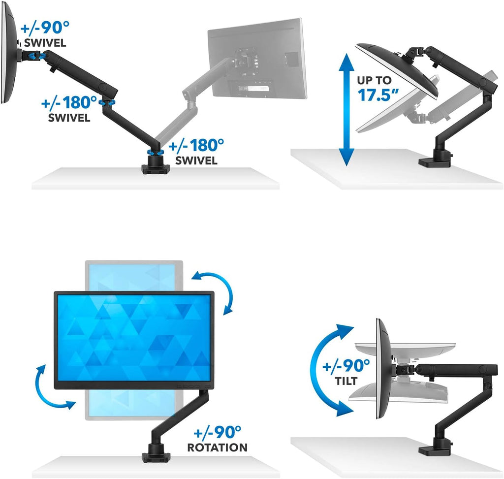 Single Monitor Arm Mount with C-Clamp and Grommet Bases J1790