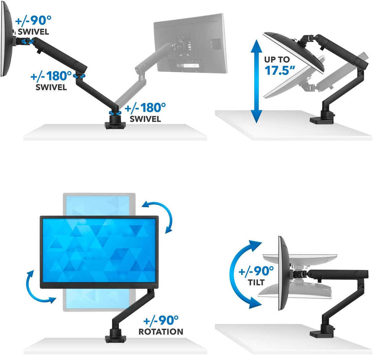 Single Monitor Arm Mount with C-Clamp and Grommet Bases J1790