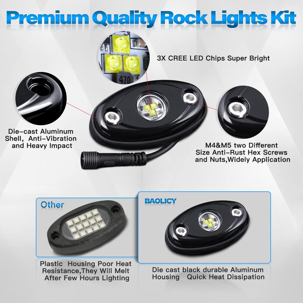 12Pods LED Rock Lights Kit with Switch Wire Harness F8101