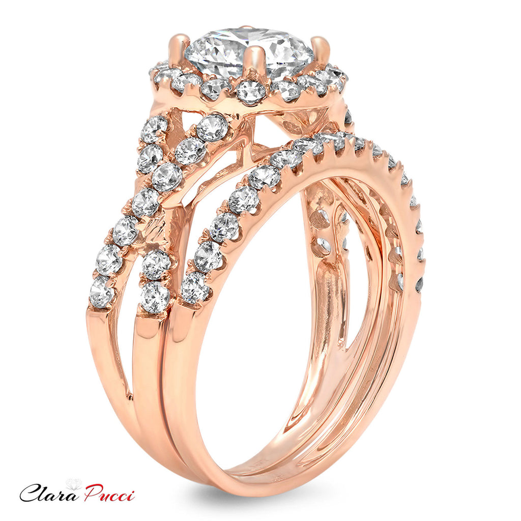 18K Rose Gold Halo Engagement Ring with Crystal Side Stones K1690