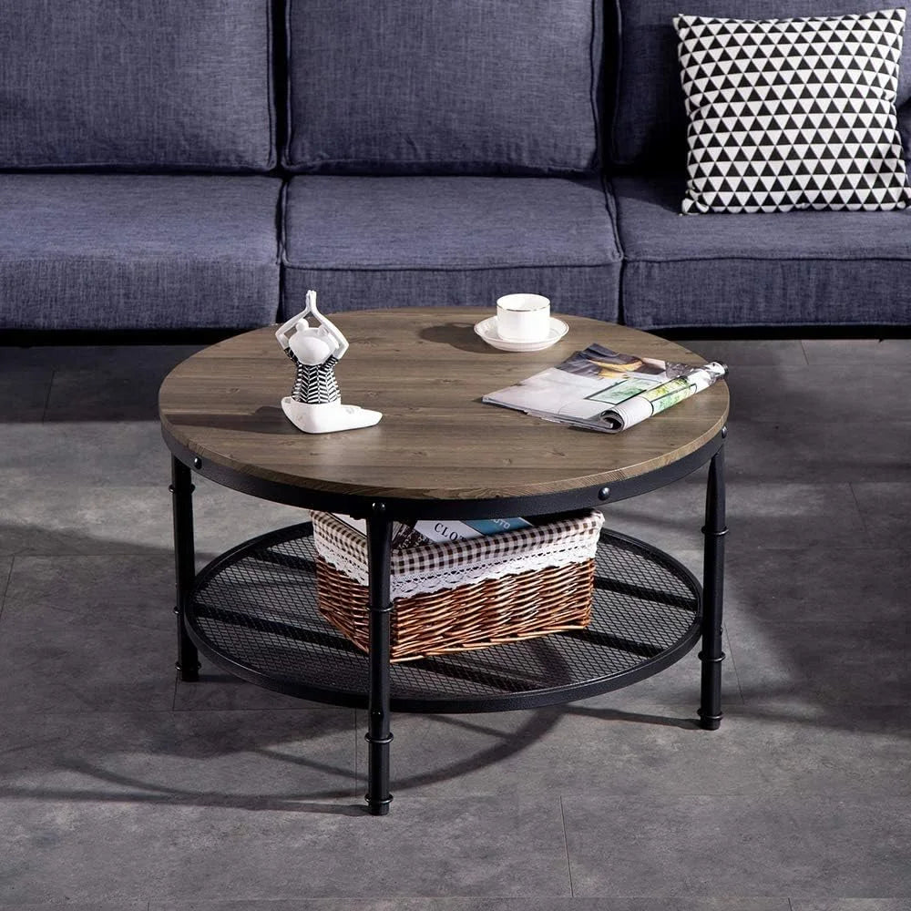 Round Coffee Table with Wooden Top & Metal Frame O11198