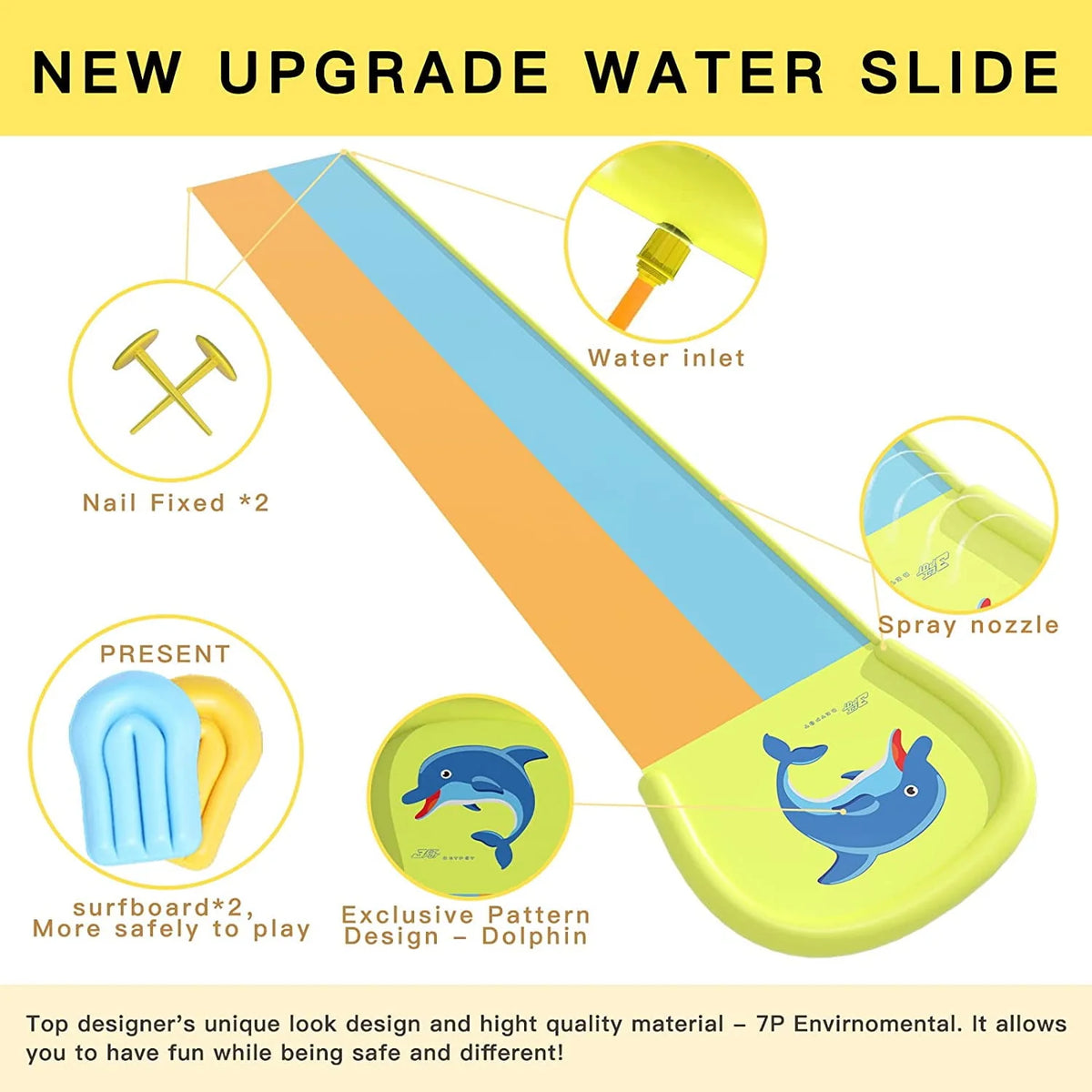 20FT Water Slide with 2 Bodyboards and Sprinkler L8748