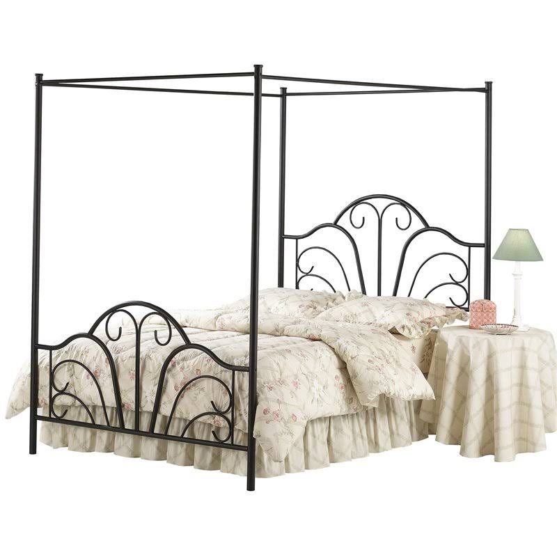 Queen Textured Black Bed Set with Canopy and Legs W37180