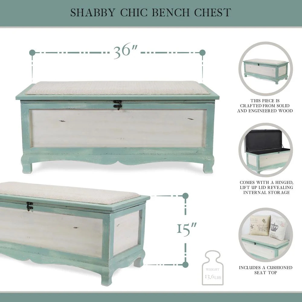 Shabby Bench Chest with Seat Cushion A7636