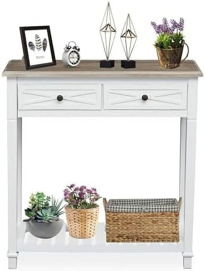 White 2 Drawer Console Table H558