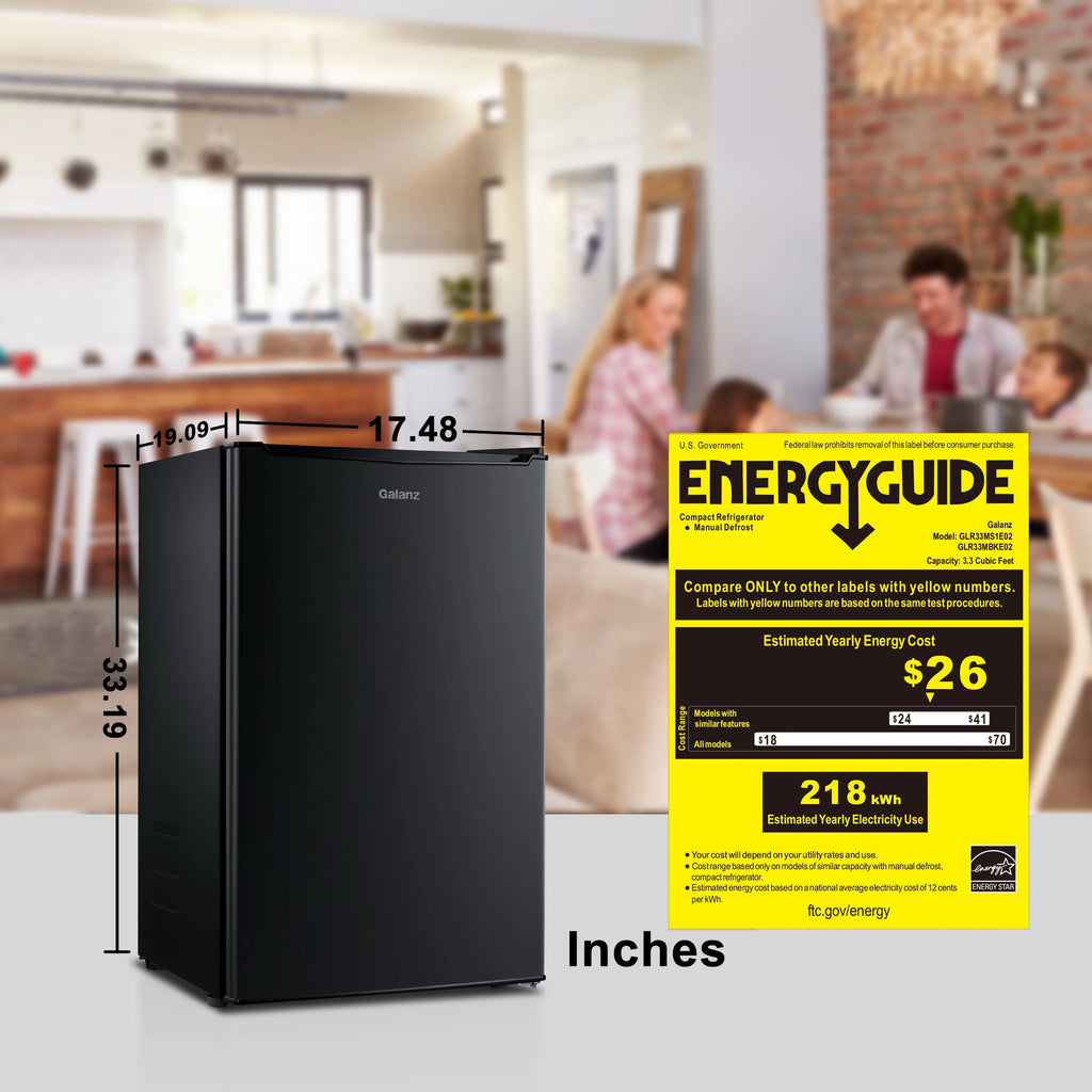 3.3 Cu ft Single Door Mini Fridge, Black H526076