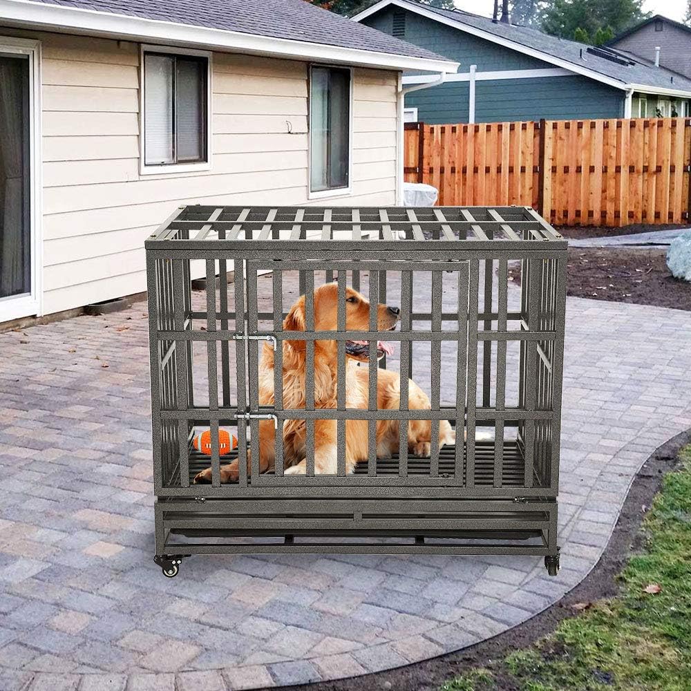 38 Heavy Duty Steel Dog Crate with Two Lock and Four Wheels V680065