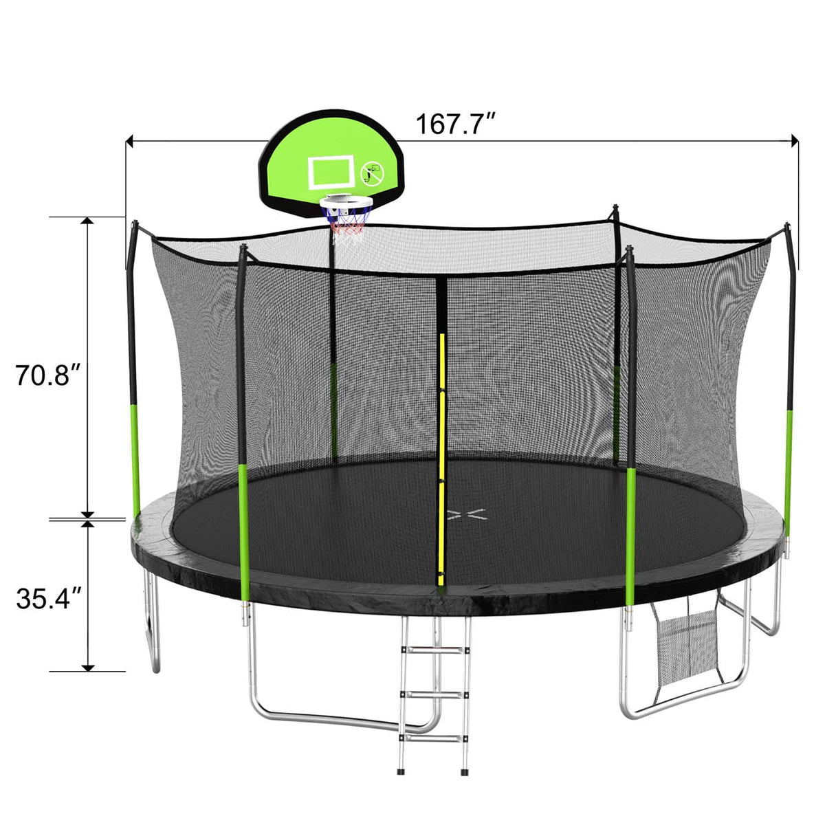 14FT Outdoor Trampoline with Basketball Hoop, Safety Enclosure Net and Ladder K3957
