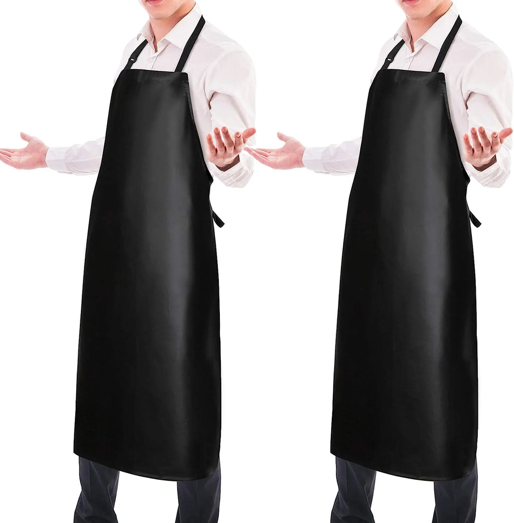 2 Pack Waterproof Rubber Vinyl Apron 40" Heavy Duty Chemical Resistant Black S319032