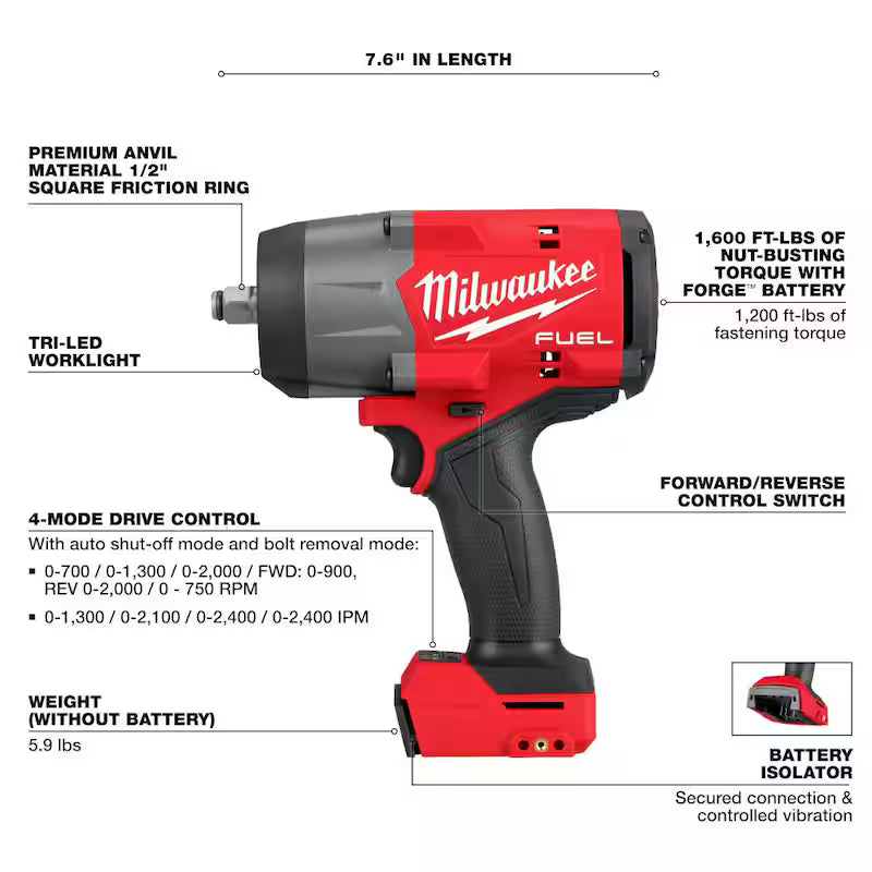 18V Brushless Cordless 1/2 in. Impact Wrench with Friction Ring W2724