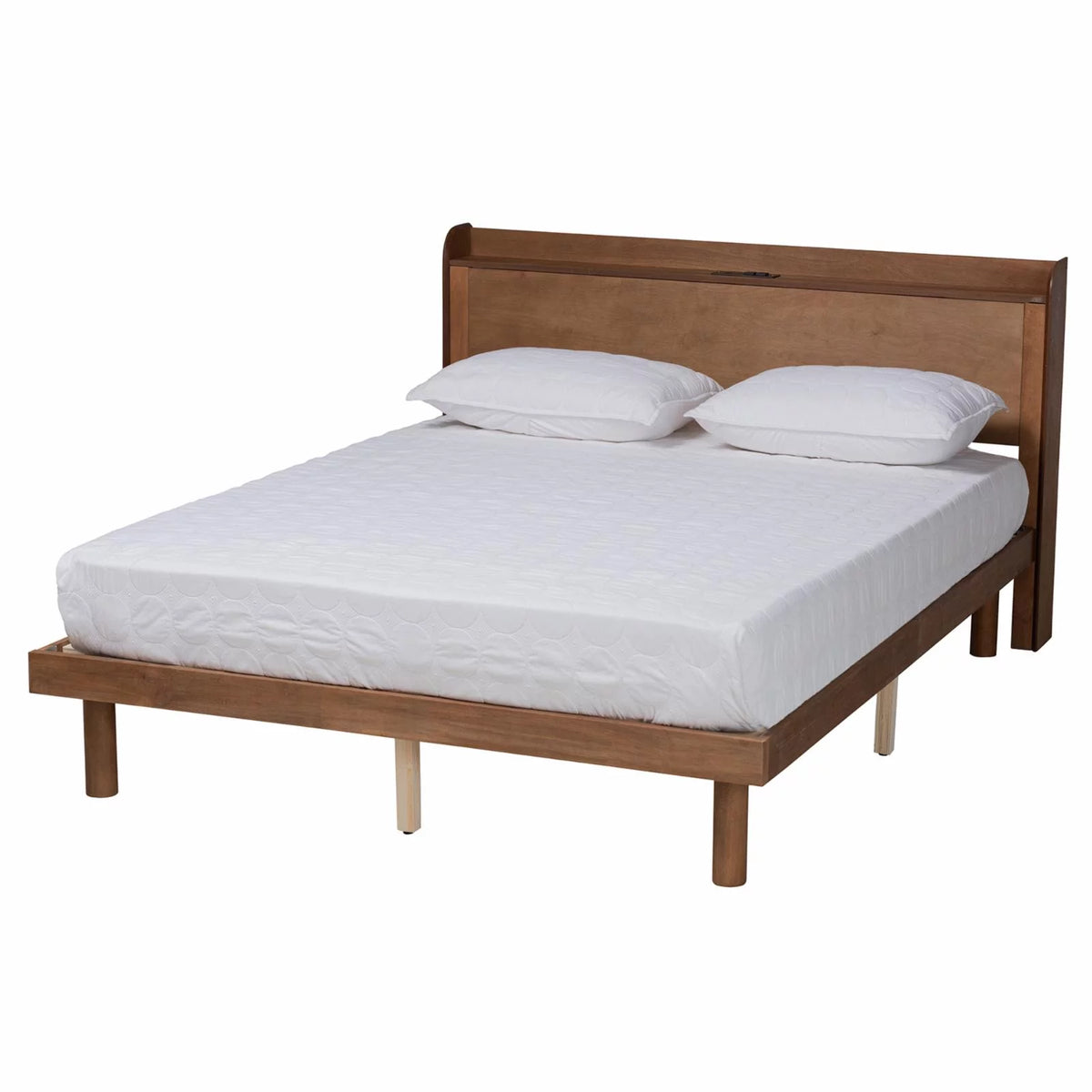 Brown Wood Queen Size Platform Bed with Charging Station Z818486