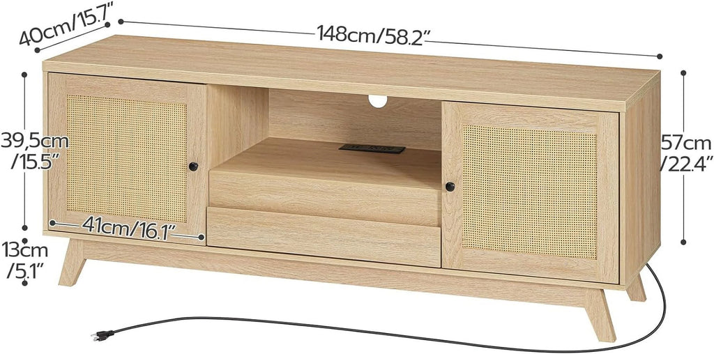 Rattan TV Stand for up to 65 inches TV with Charging Station J3921