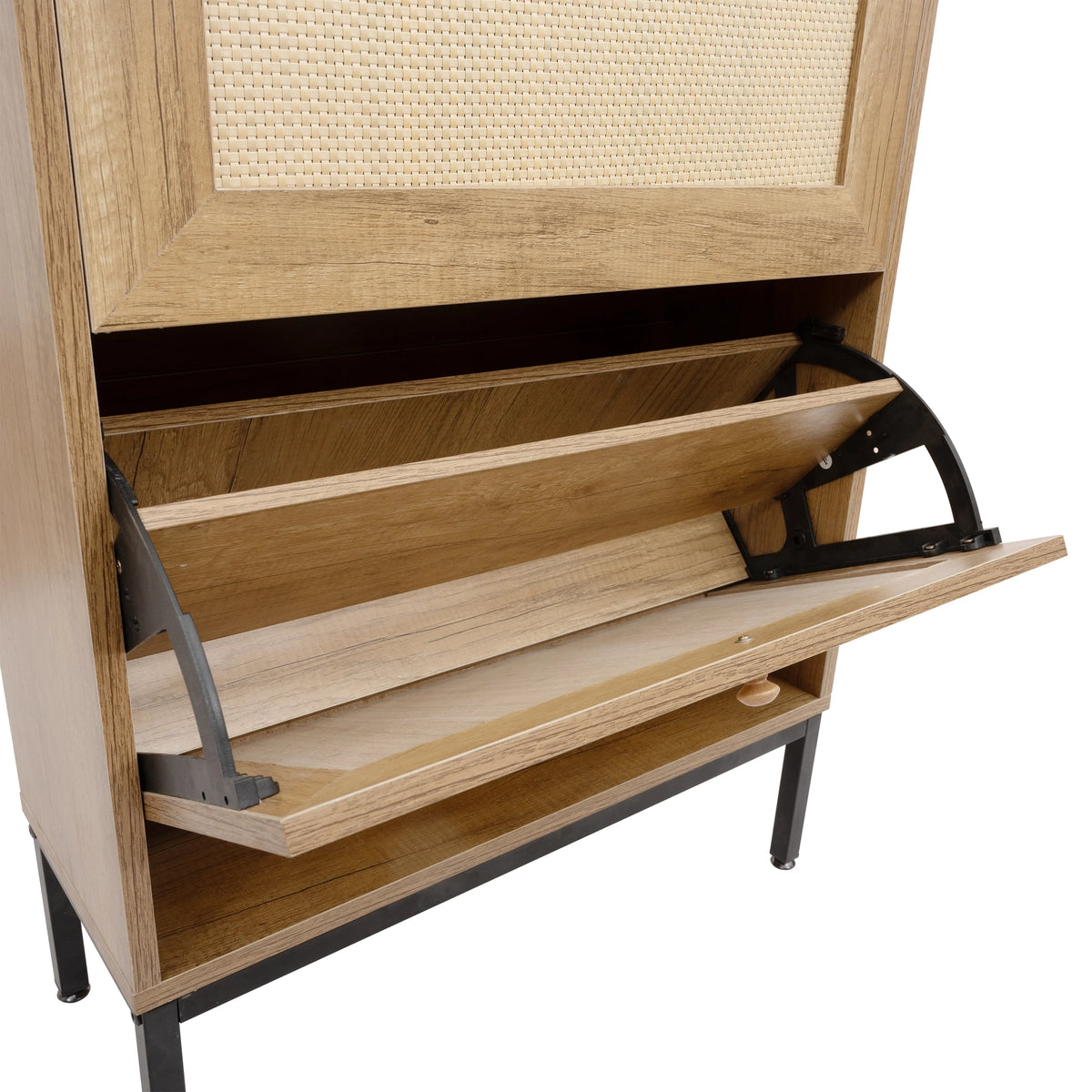 3 Flip Drawer Rattan Shoe Cabinet with Metal Legs U581