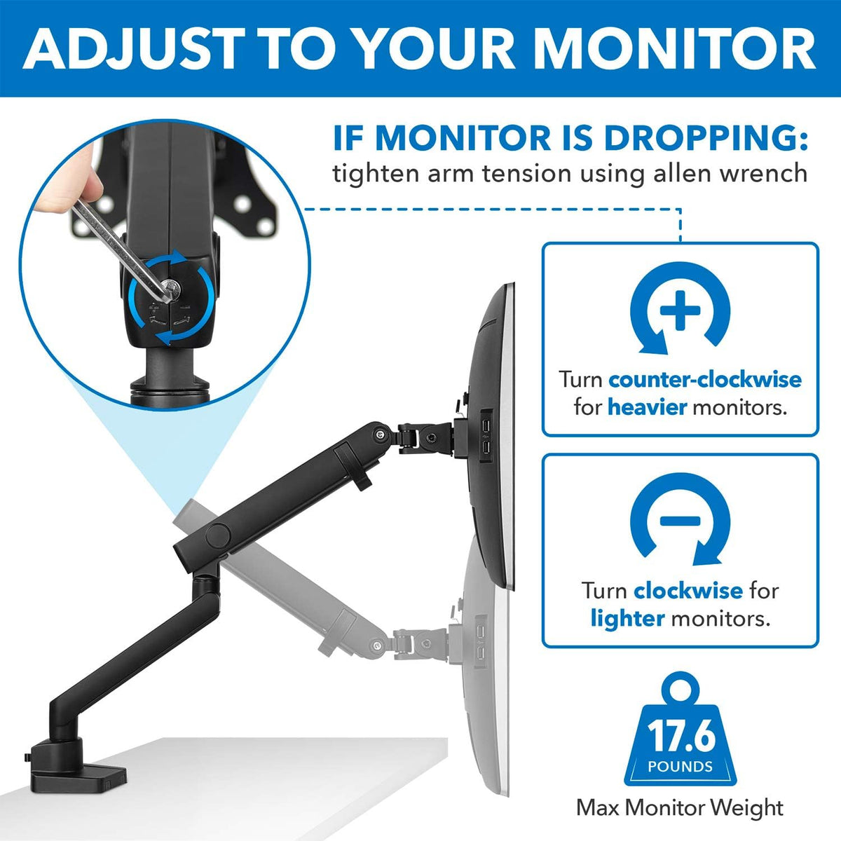 Single Monitor Arm Mount with C-Clamp and Grommet Bases J1790