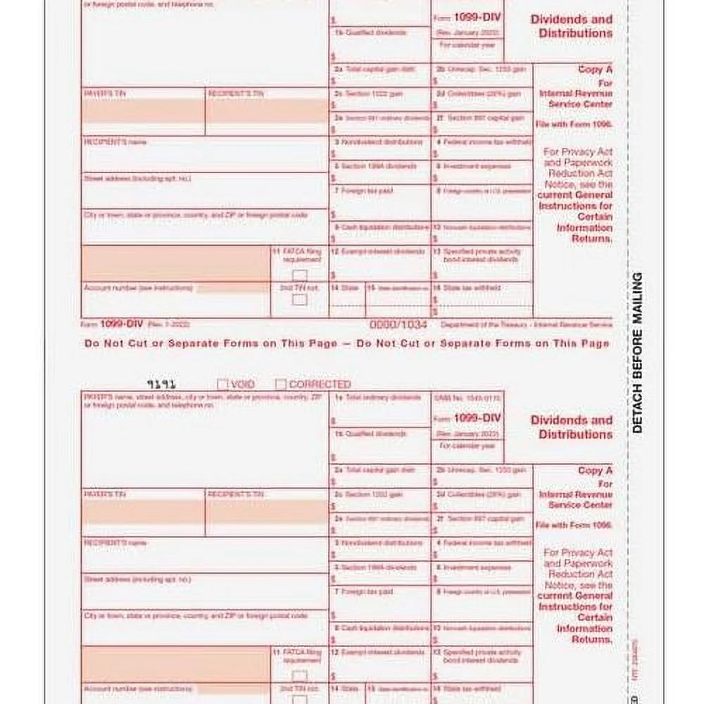 1099-DIV 4-Part Laser Tax Form Set P791