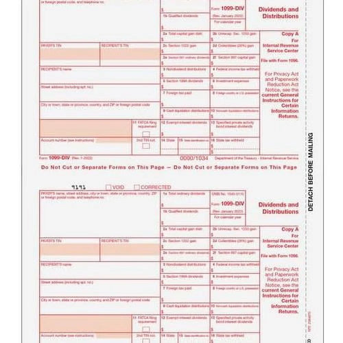 1099-DIV 4-Part Laser Tax Form Set P791