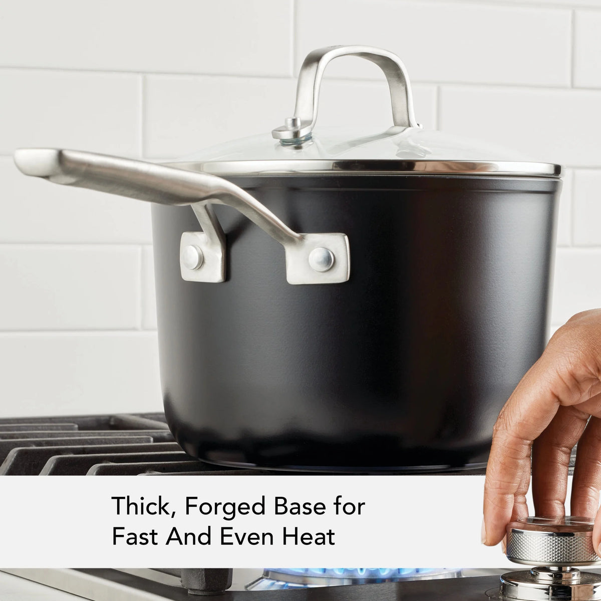 Hard Anodized Ceramic Nonstick Sauce Pan with Lid, 3qt, Matte Black B17032