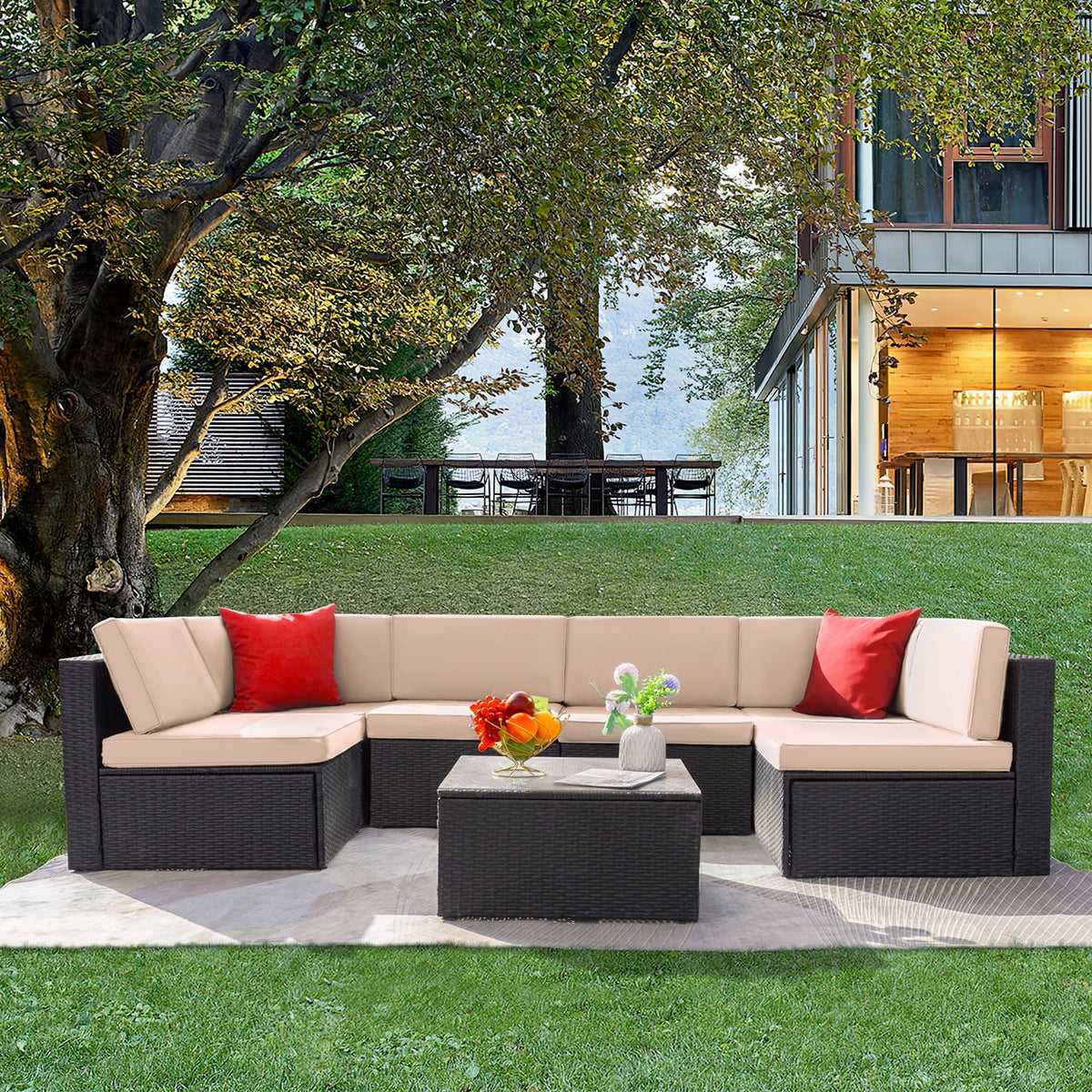 7 Pieces PE Rattan Patio Conversation Set S16071