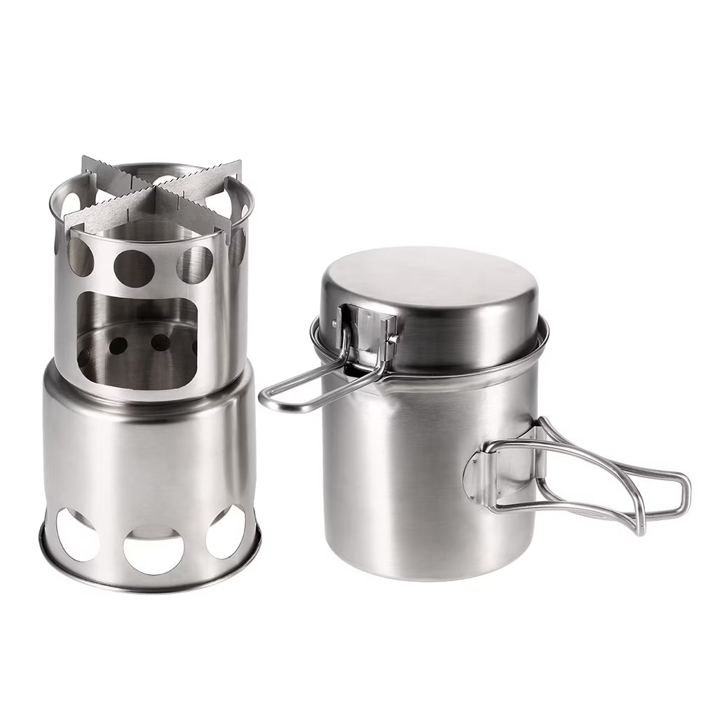 Compact Wood Burning Stove and Cooking Pot Set O907