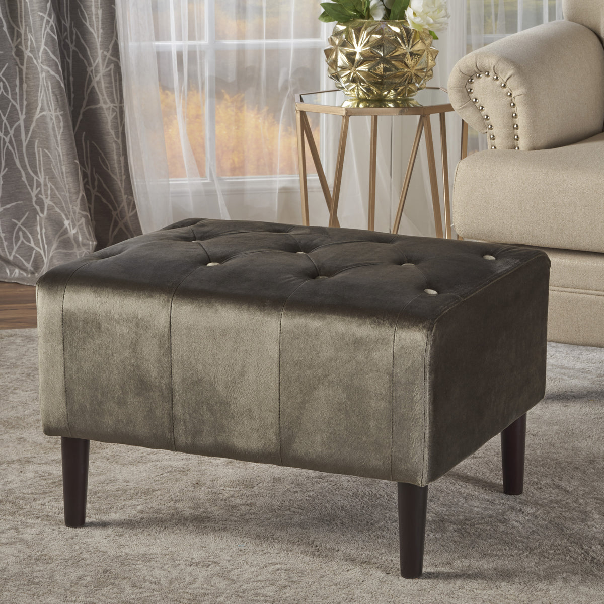 Black and Dark Brown Velvet Ottoman W8165
