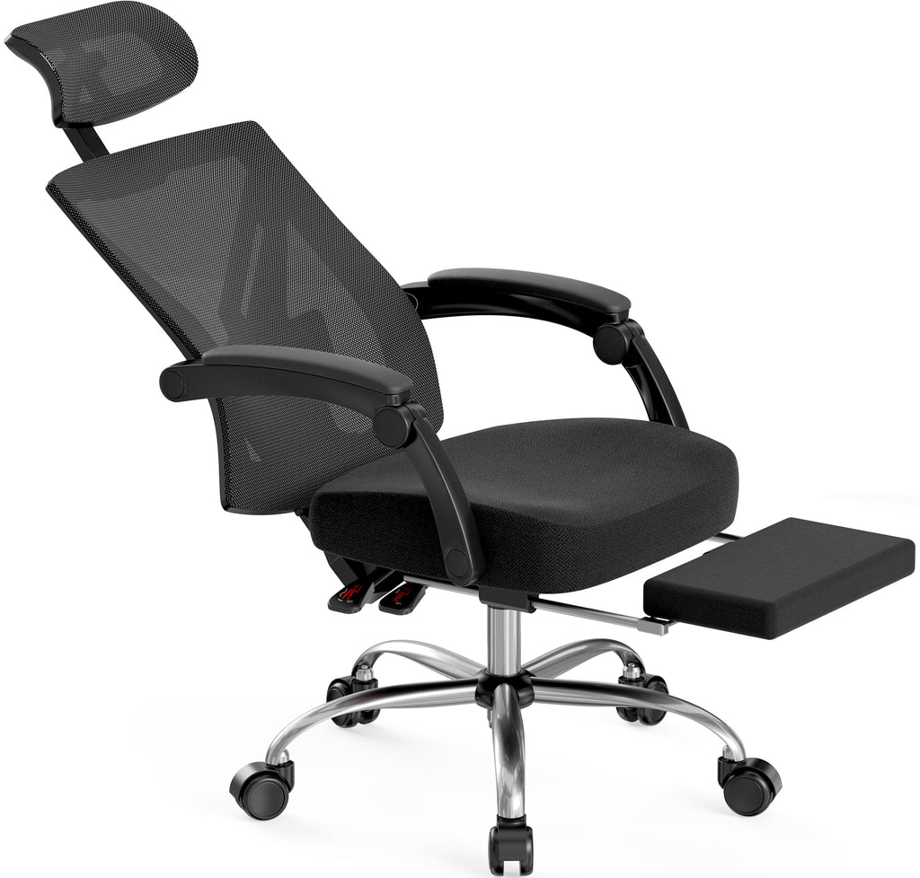 Black Ergonomic Recliner Chair with Lumbar Support and Footrest O701413