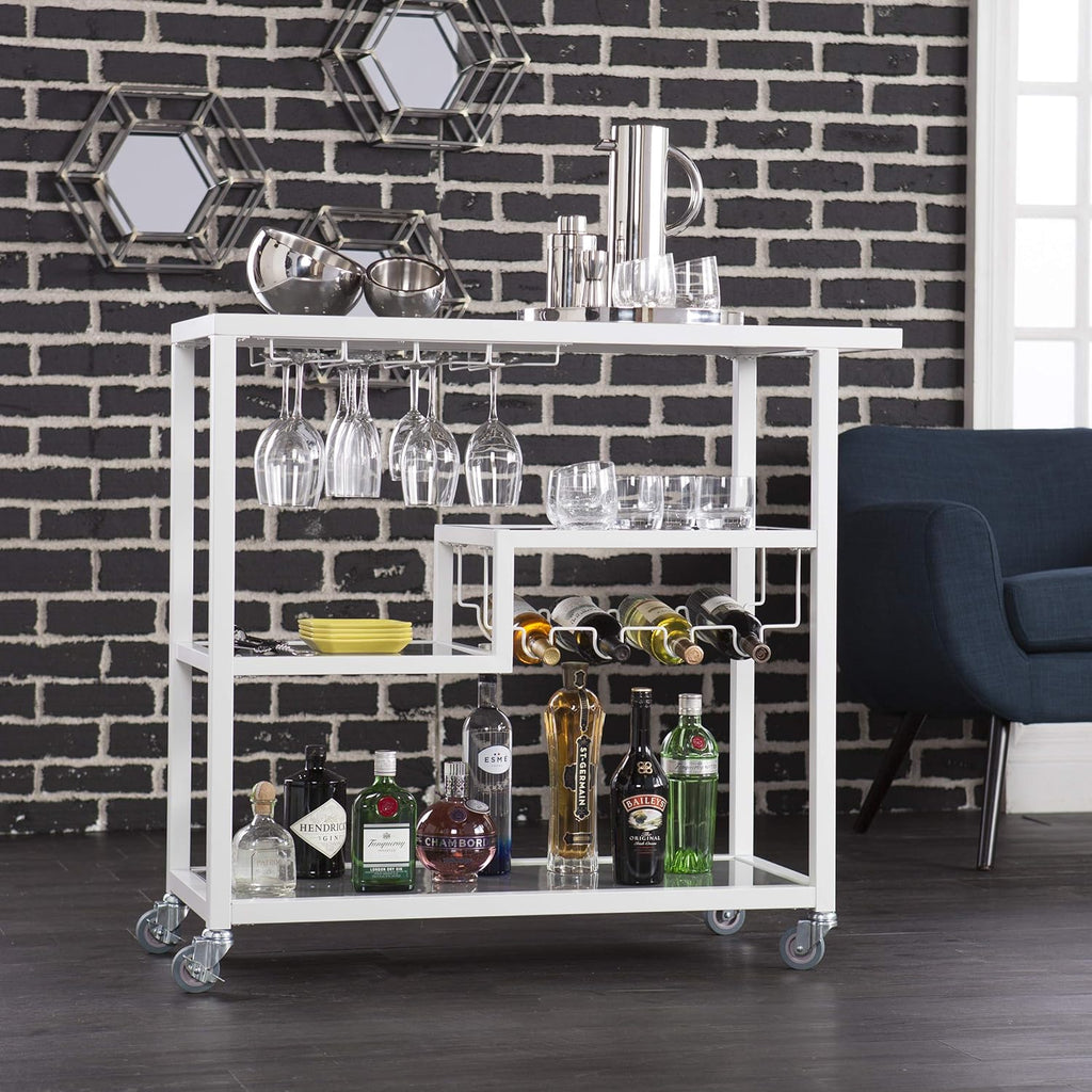 White Bar Cart with Wheels R3658