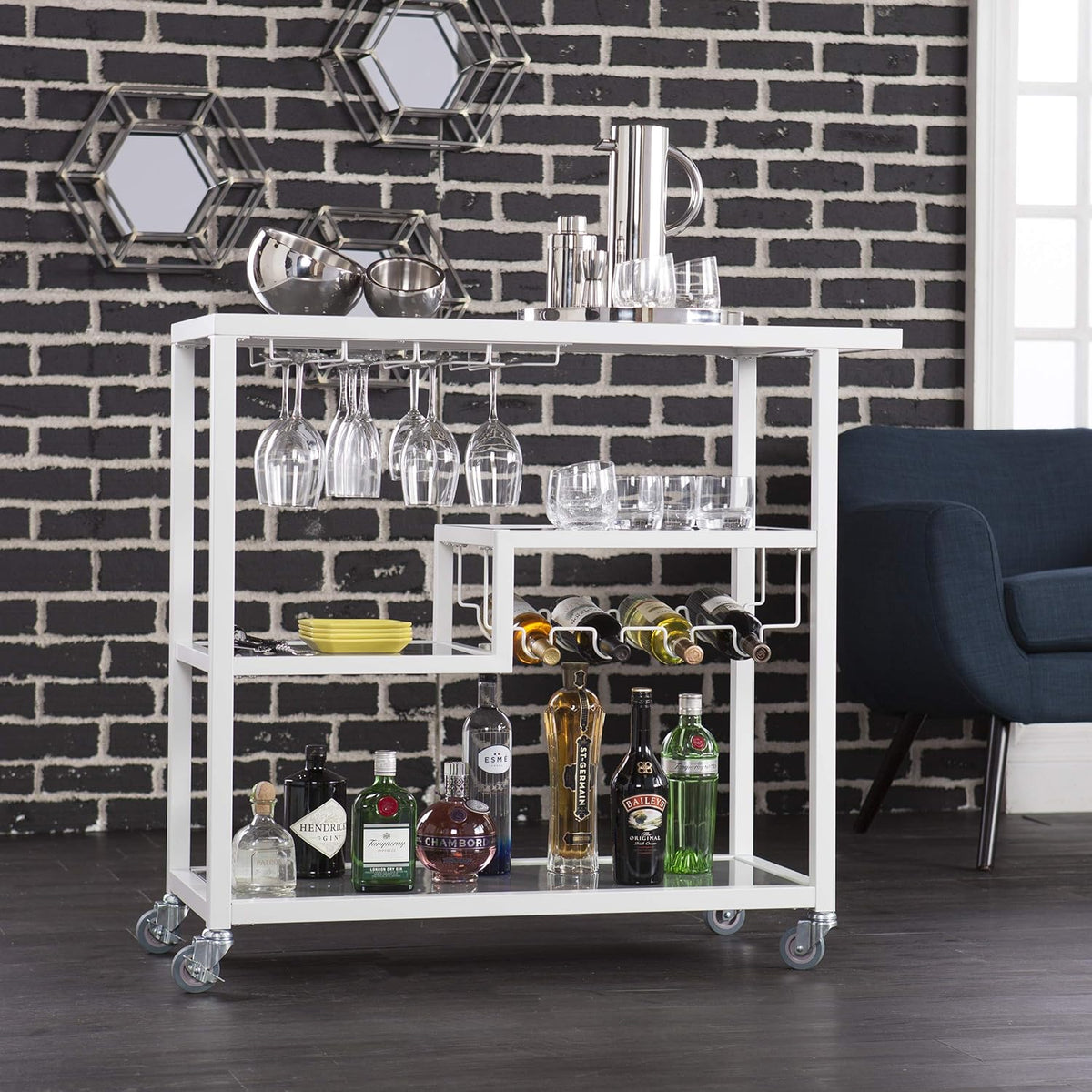 White Bar Cart with Wheels R3658