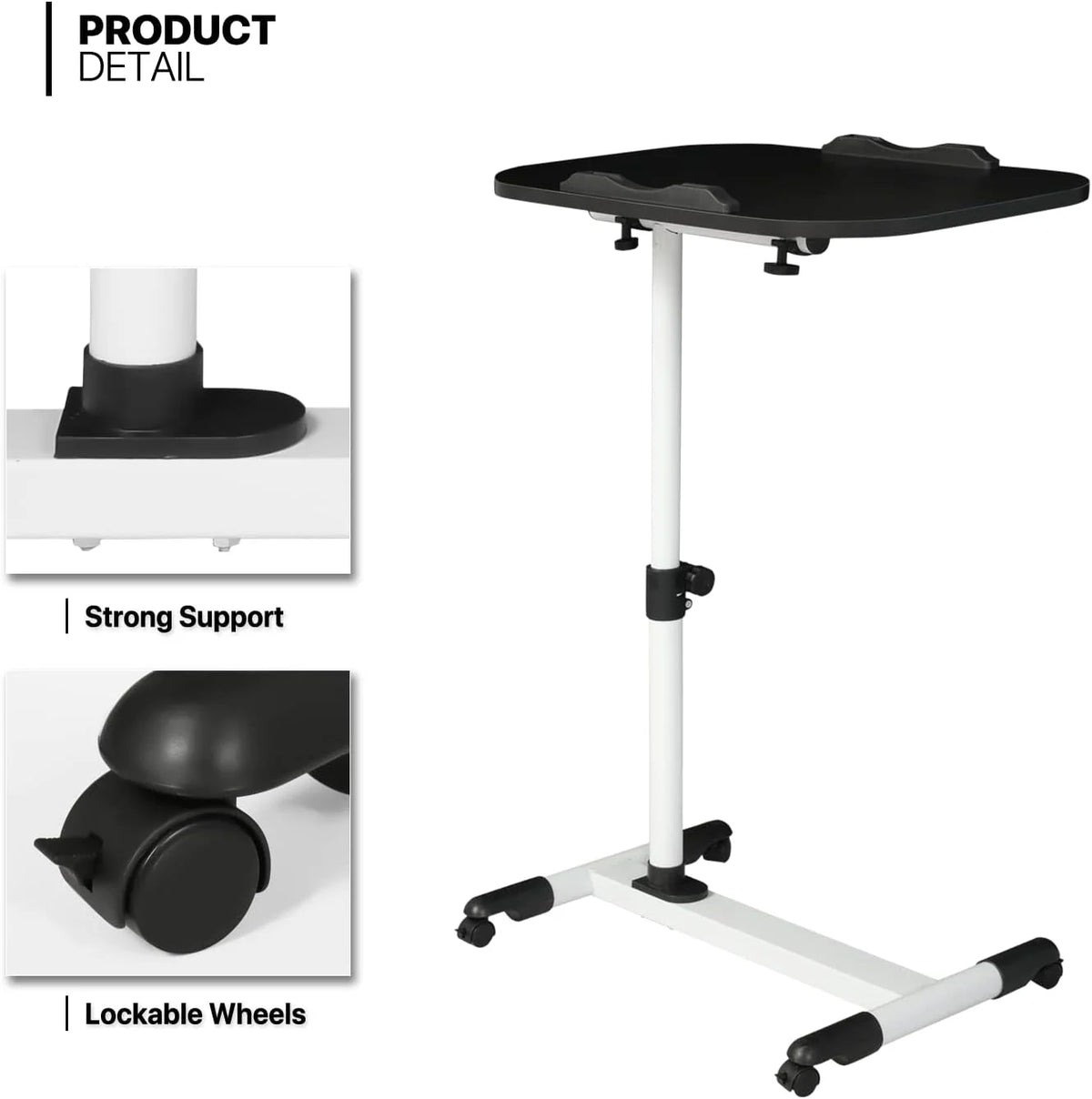 Black Adjustable Height Mobile Laptop Desk with Wheels J4801