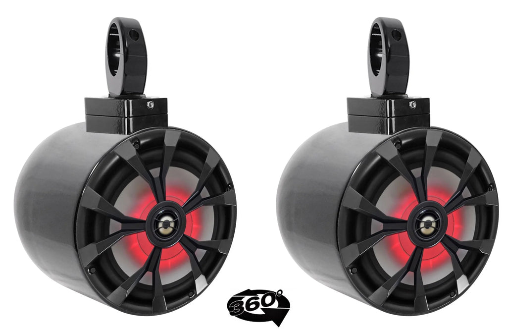 8" LED 900 Watt 360° Swivel Black Aluminum Wakeboard Tower Speakers S3836