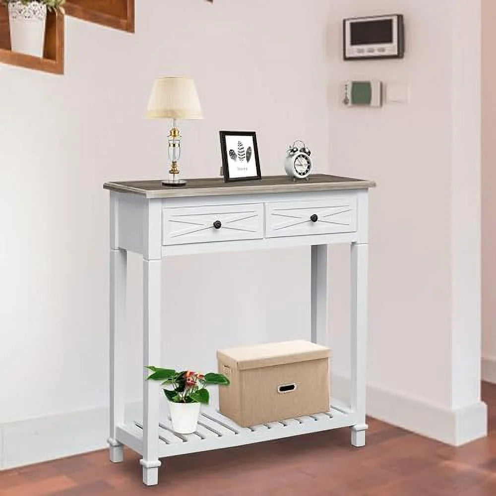 White 2 Drawer Console Table H558