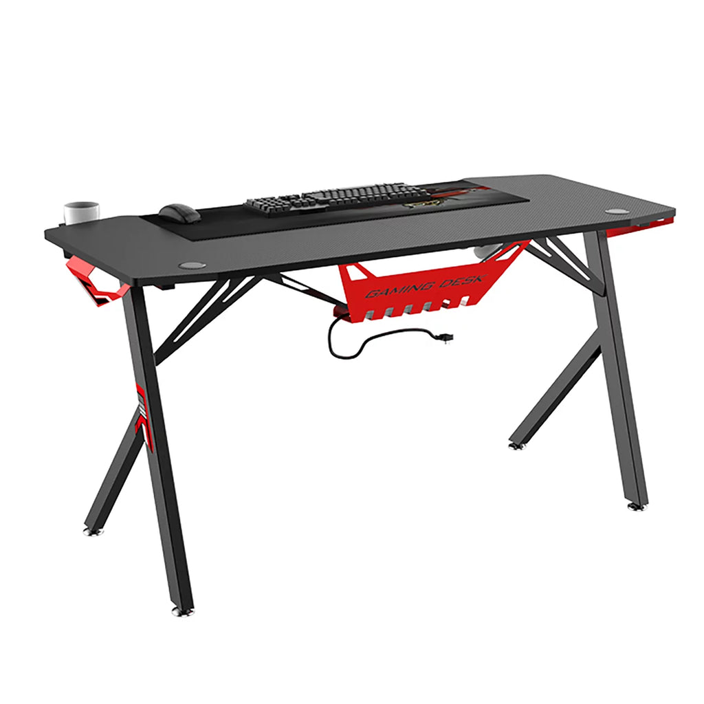 Gaming Desk Computer Desk Table with Headphone Holder, Cup Holder, Black Panel, Mouse Pad G203
