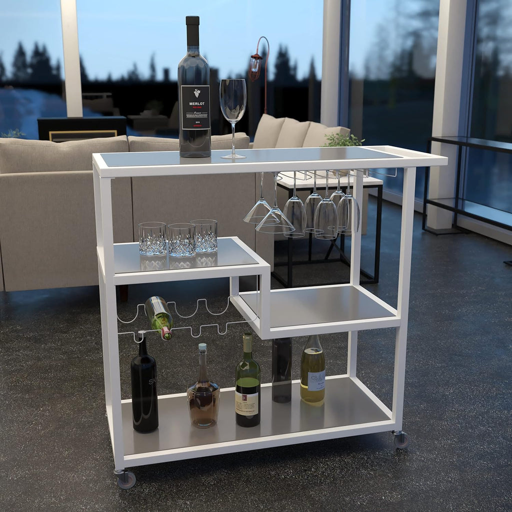 White Bar Cart with Wheels R3658