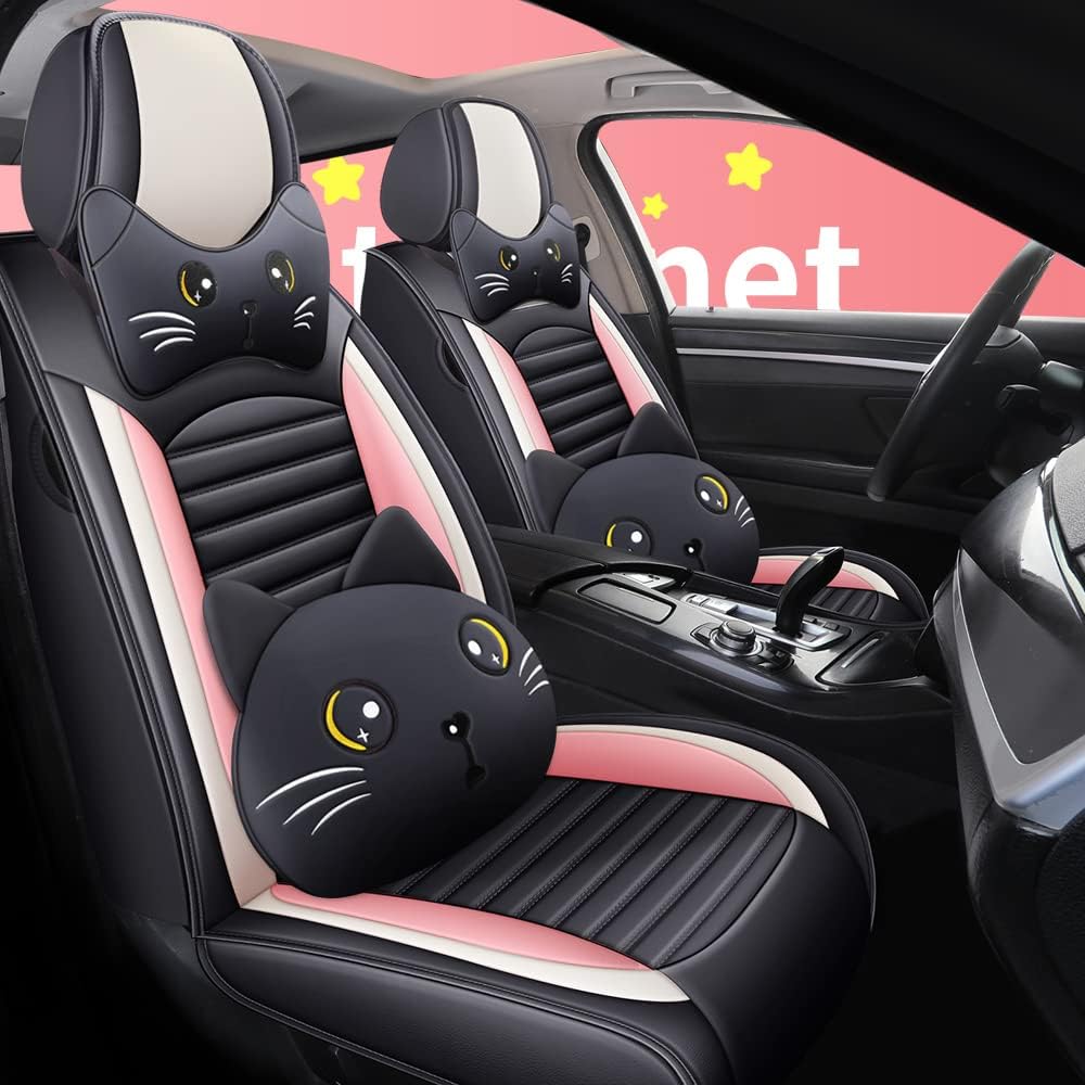 Black-Pink PU Leather Car Seat Cover 5-Seats M931377
