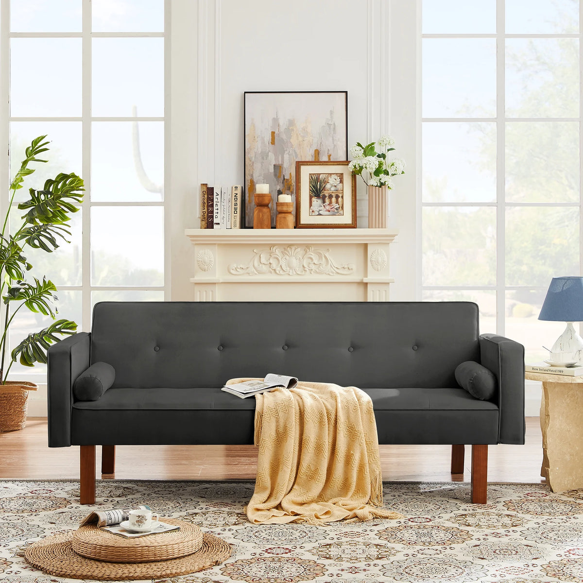 Grey Linen Futon Sofa Bed I1788