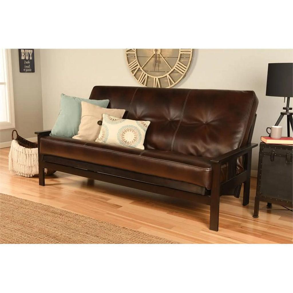 Espresso Futon with Brown Faux Leather Mattress U238289